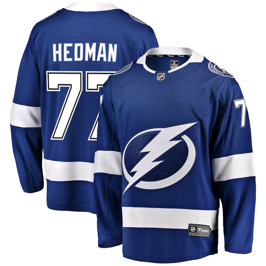 Men Tampa Bay Lightning 77 Victor Hedman Fanatics Branded Blue Home Breakaway Player NHL Jersey